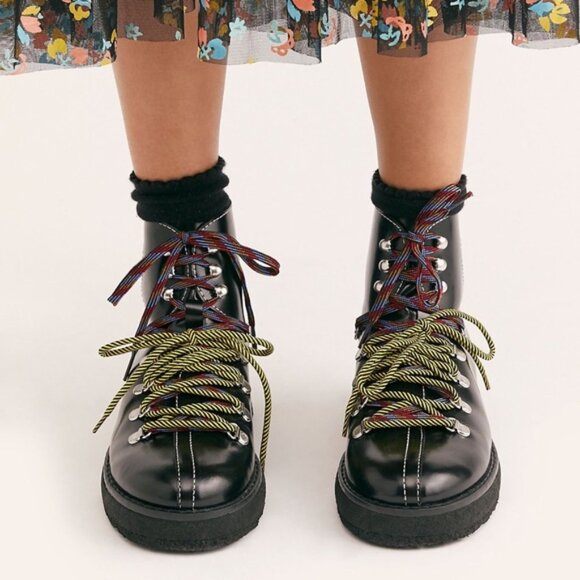 Free People ~ Western Mountains Hiker Boot ~ 37 ~ sz. 7  ~ Black Leather - Picture 2 of 11